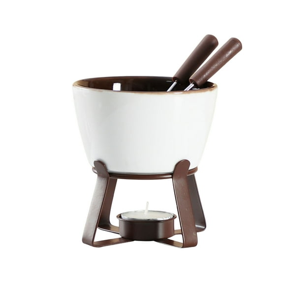 Shoreew Chocolate Fondue Mugs Set with Forks 300ml Ceramic Melting Pot Set for Chocolate Cheese Butter Tealight Candle Fondue Pot