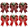 thumbnail image 1 of Shoreew Christmas Burlap Plaid Bow with Pine Cones Pine Needles Large Buffalo Plaid Bow Xmas Wreath Checkered Bow for Holiday Crafts Home Party Tree Decor, 1 of 7