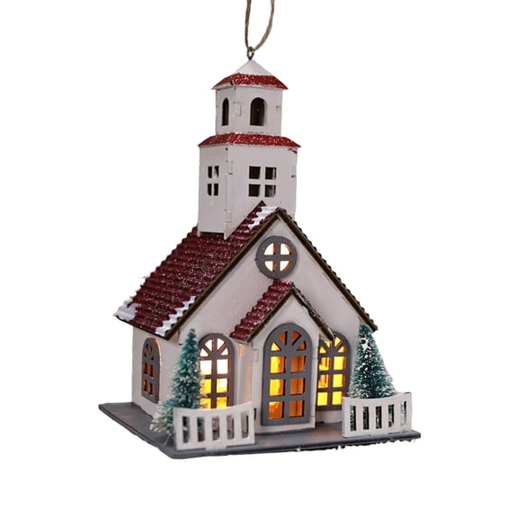 Shoreew Christmas Cabin Ornament Glowing Wooden House Pendant LED Log Cabin Xmas Decoration for Christmas Party Home Desktop Tree Decor