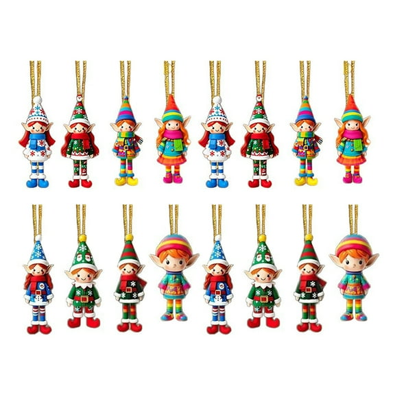 Shoreew Christmas Elf Ornaments Wooden Elf Boys Girls Christmas Tree Hanging Ornaments for Home Tree Indoor Outdoor Holiday Decor