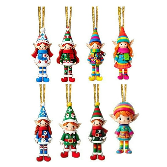 Shoreew Christmas Elf Ornaments Wooden Elf Boys Girls Christmas Tree Hanging Ornaments for Home Tree Indoor Outdoor Holiday Decor