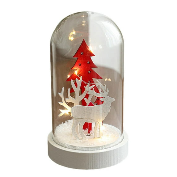 Shoreew Christmas Figures in Glass Dome Tabletop Decoration LED Light Up Christmas Cloche Ornaments for Indoor Home Tabletop Decor