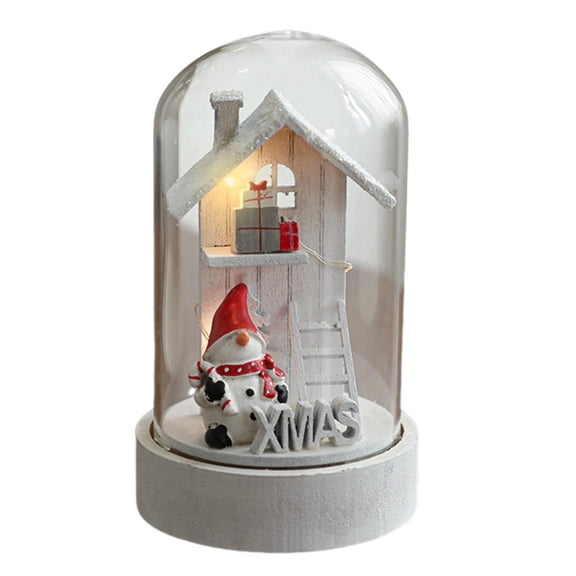 Shoreew Christmas Figures in Glass Dome Tabletop Decoration LED Light Up Christmas Cloche Ornaments for Indoor Home Tabletop Decor