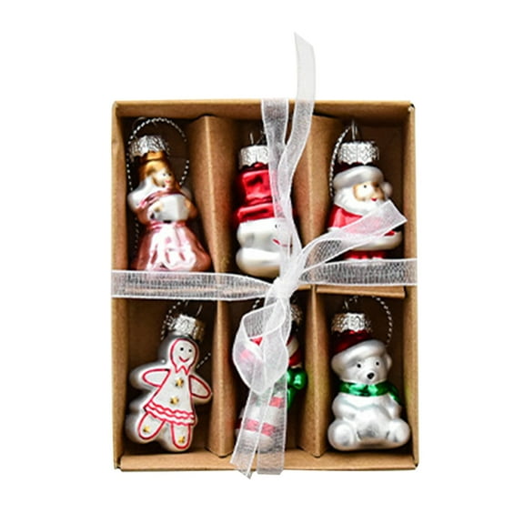 Shoreew Christmas Mini Glass Ornaments Set Small Vintage Snowman Santa Tree Snowflake Candy Cane Ornaments for Xmas Tree Hanging Decor
