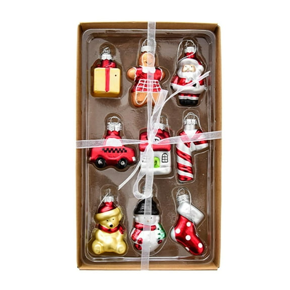 Shoreew Christmas Mini Glass Ornaments Set Small Vintage Snowman Santa Tree Snowflake Candy Cane Ornaments for Xmas Tree Hanging Decor