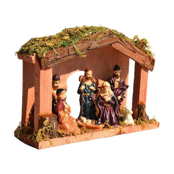Shoreew Christmas Nativity Figurine Set Jesus Manger Scene Holy Family Resin Statue Religious Christmas Stable Figures Set for Indoor Tabletop Decor