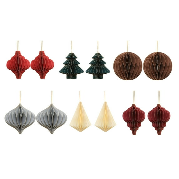 Shoreew Christmas Paper Honeycomb Ornaments for Tree 3D Paper Honeycomb Lantern with Glitter Edge for Vintage Neutral Christmas Party Home Decor