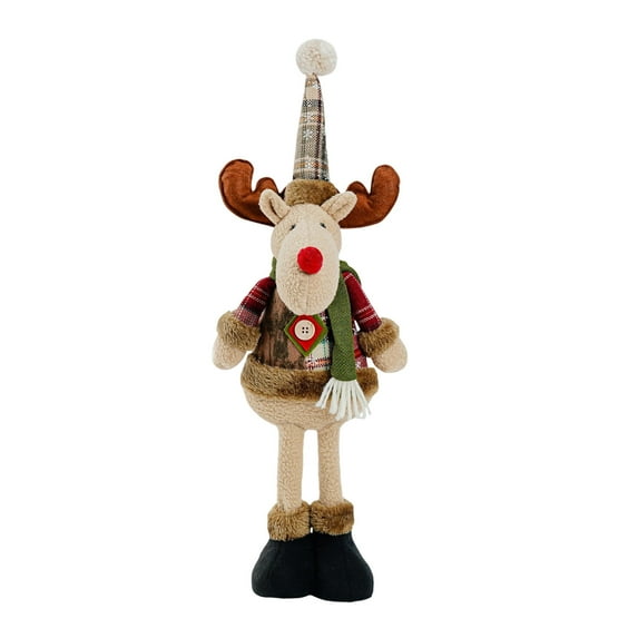 Shoreew Christmas Plush Toy with Retractable Legs Handmade Reindeer Snowman Santa Claus Plush Doll Xmas Holiday Party Decoration Ornament