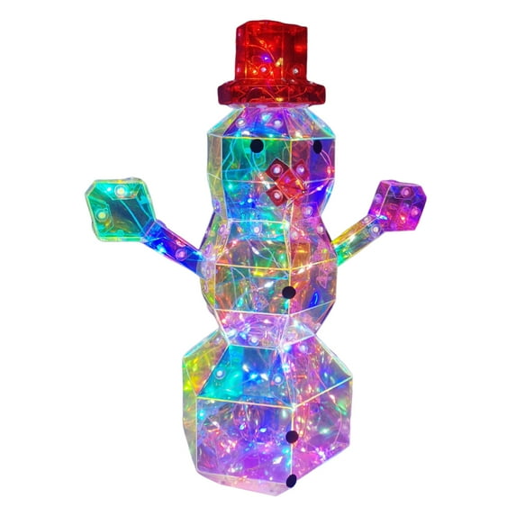 Shoreew Christmas Prismatic Iridescent Snowman Ornaments LED Light Up Snowman Figurine USB Powered Table Decor for Holiday Decoration