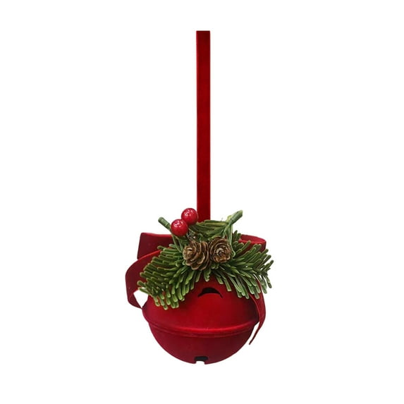 Shoreew Christmas Red Bell Ornament Plastic Velvet Flocked Bell Ball Tree Ornament for Holiday Window Shop Home Decoration