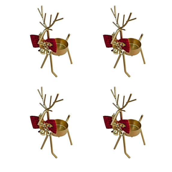 Shoreew Christmas Reindeer Tealight Candle Holder Gold Iron Decoration for Table Window Versatile Christmas Holiday Decor