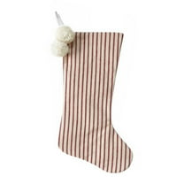Shoreew Christmas Stockings with Hanger Bowknot Plush Balls Decor Striped Print Candy Holder Festive Tree Decoration