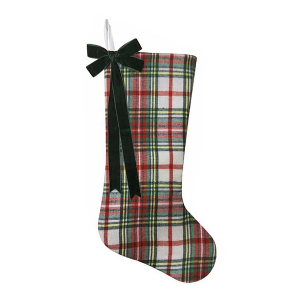Shoreew Christmas Stockings with Hanger Bowknot Plush Balls Decor Striped Print Candy Holder Festive Tree Decoration