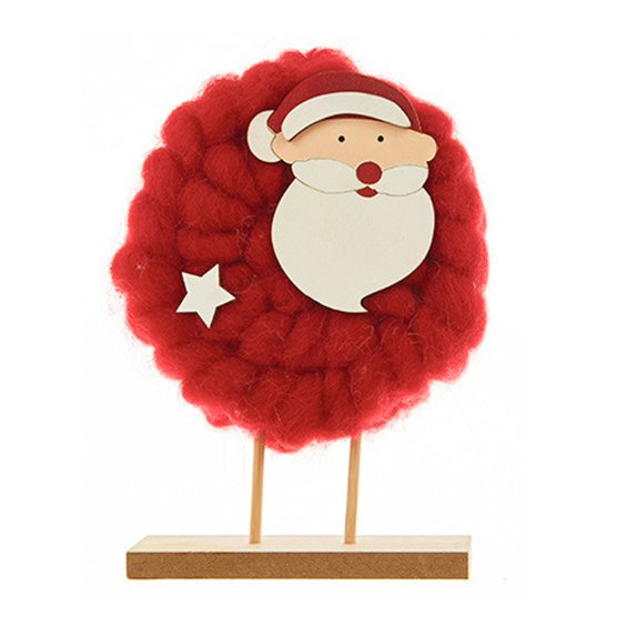 Shoreew Christmas Tabletop Decoration Plush Wool Felt Reindeer Santa Tree Figurine with Wooden Base for Winter Tiered Tray Mantel Decor