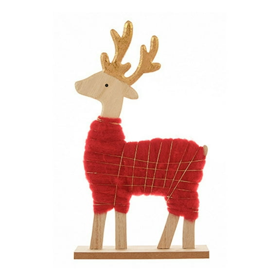 Shoreew Christmas Tabletop Decoration Plush Wool Felt Reindeer Santa Tree Figurine with Wooden Base for Winter Tiered Tray Mantel Decor