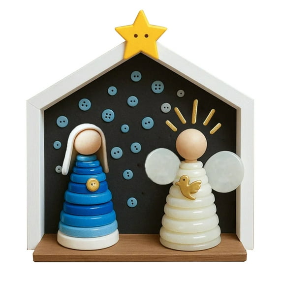 Shoreew DIY Button Nativity Scene Craft Kit with Buttons & Beads Handmade Christmas Ornament Activity for Kids Families Christian Holiday Decor