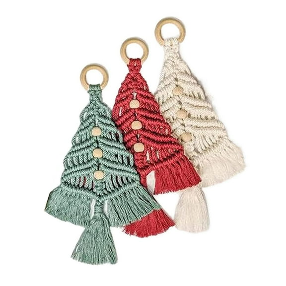 Shoreew DIY Christmas Tree Macrame Kit Cotton Rope Braiding Set Hand Knitting Boho Christmas Tassel Decor Kit for Beginners