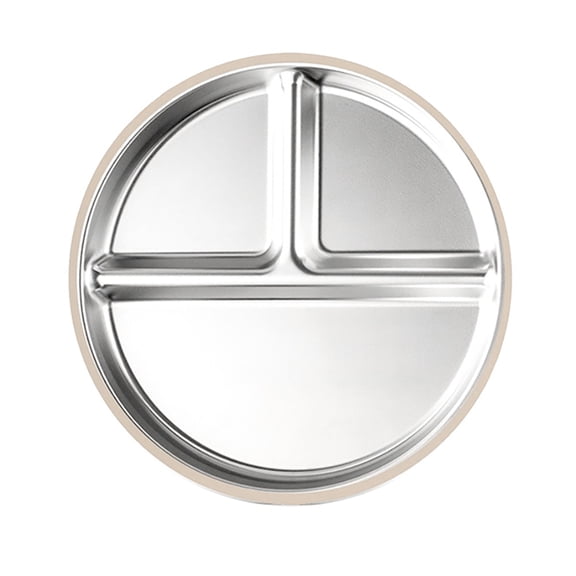 Shoreew Divided Dining Plate with Suction Cups Stainless Steel Baby Plates Toddler Meal Tray Non-Slip Silicone Cover Heat-Insulated Feeding Tray