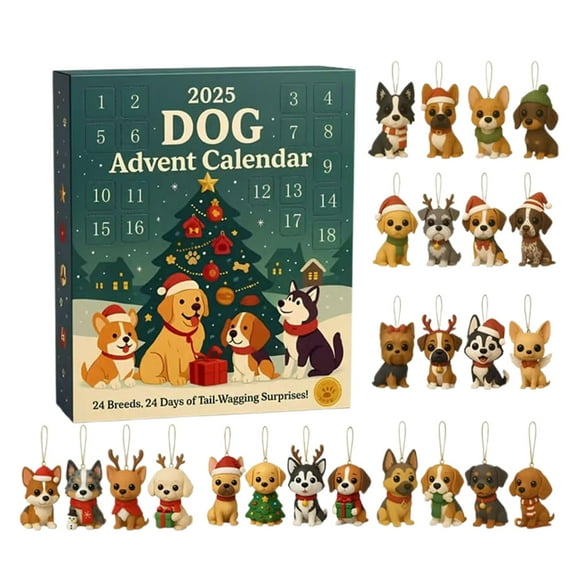 Shoreew Dog Advent Calendar 2025 24 Days Christmas Countdown Calendar with 24 Dog Breeds Ornaments Christmas Gift for Dog Lovers
