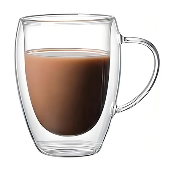 Shoreew Double Wall Glass Tumbler with Handle Heat-Resistant Insulated Glass Mugs for Coffee Tea Milk 12oz Transparent Drink Cup for Home Office Use
