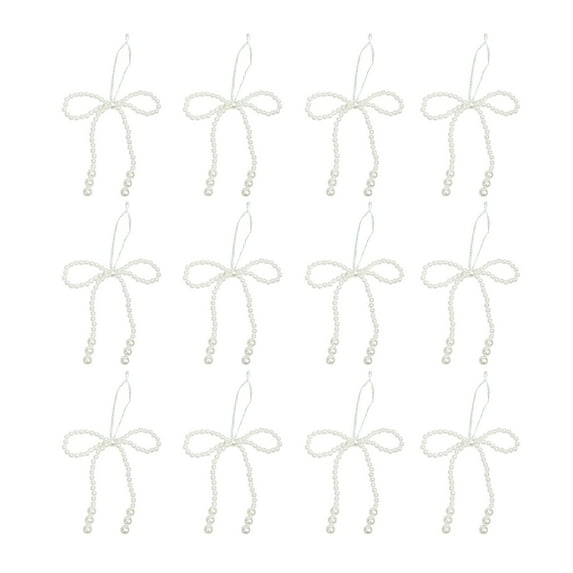 Shoreew Faux Pearl Bow Christmas Ornaments White Faux Pearl Bead Bows Hanging Ornament Bowknot Tree Topper for Wedding Bridal Baby Shower Birthday Decoration