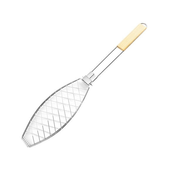 Shoreew Fish Grill Basket with Anti-scalding Handle Lockable Grate for Easy Flipping Stainless Steel BBQ Tool for Meats Seafood Vegetables