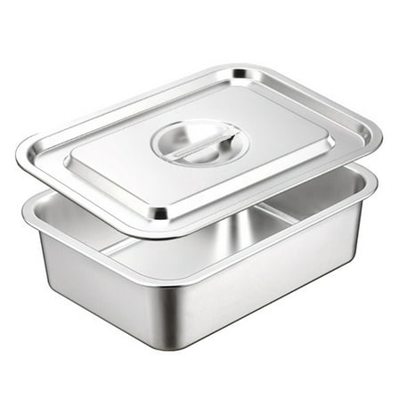 Shoreew Flat Bottom Square Basin Stainless Steel Extra Deep Lasagna Baking Pan with Lid Non-stick Roasting Casserole Dish