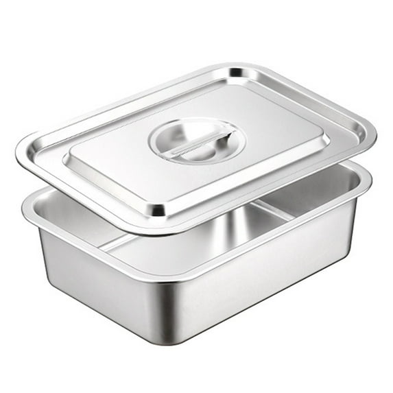 Shoreew Flat Bottom Square Basin Stainless Steel Extra Deep Lasagna Baking Pan with Lid Non-stick Roasting Casserole Dish