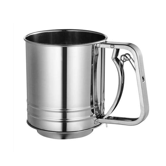 Shoreew Flour Sieve Stainless Steel Flour Sifter Hand Cranking Flour Sifter Double Layers Powder Sugar Shaker with Hand Press Design