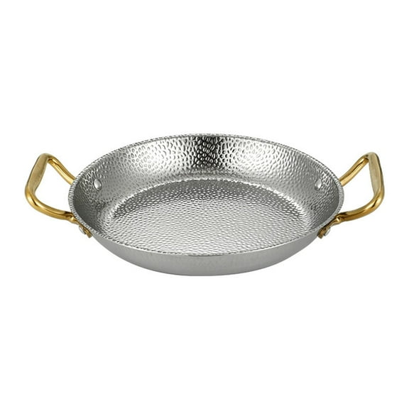 Shoreew Fry Pot Saucepan Hammered Stainless Steel Paella Cooker Double-Handle Seafood Fried Chicken Plate Non-Stick Korean Flat Kitchenware