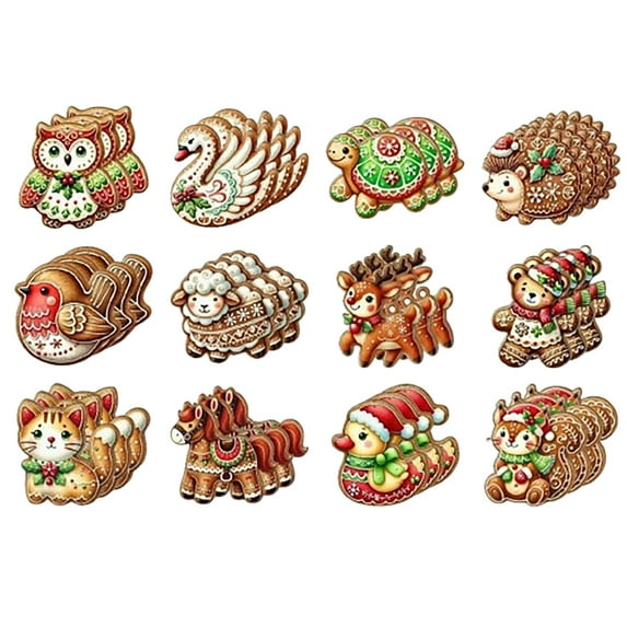 Shoreew Gingerbread Animal Wooden Ornaments Cookie-Inspired Christmas Tree Hanging Pendants Festive Party Decoration
