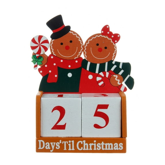 Shoreew Gingerbread Man Christmas Countdown Calendar Wooden Blocks Tabletop Ornament Holiday Advent Calendar for Office Desk Decor