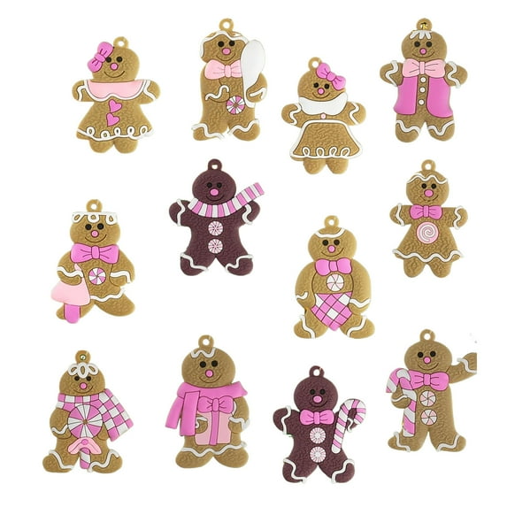 Shoreew Gingerbread Man Christmas Ornaments Santa Claus Cane Snowflakes Plastic Hanging Decor for Farmhouse Xmas Tree Rustic Holiday Decoration