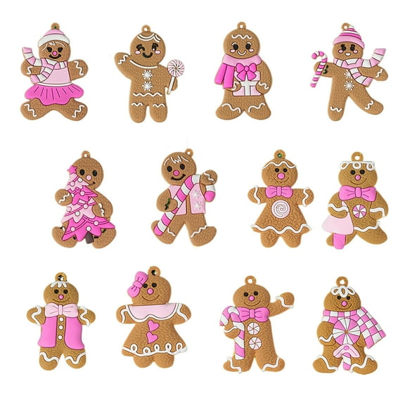 Shoreew Gingerbread Man Christmas Ornaments Santa Claus Cane Snowflakes Plastic Hanging Decor for Farmhouse Xmas Tree Rustic Holiday Decoration
