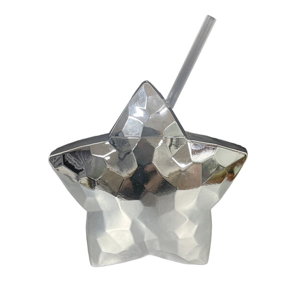 Shoreew Girl Straw Cup with Lid Large Capacity Electroplating Star Shaped Plastic Kettle Drink Water Food Grade PP Indoor Outdoor Cute Straw Water Mug Birthday Gift