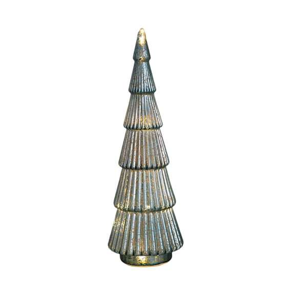 Shoreew Glass Christmas Tree Figurine Tabletop Tree Ornament with LED Lights Holiday Decor Light Up Tree Cone for Home Office Parties Table Centerpiece