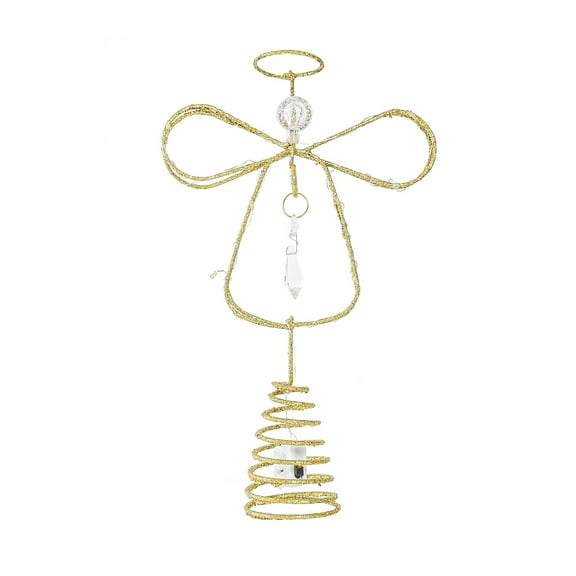 Shoreew Glittered Golden Angel Christmas Tree Topper Double Angel Treetop Decoration Xmas Tree Sparkling Tree Topper