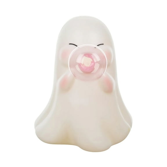 Shoreew Halloween Ghost Figurine Pink Bubble Gum Ghost Statue Resin Tabletop Ornament for Home Office Shelf Tiered Tray Decor