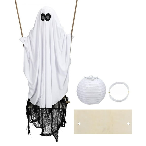 Shoreew Halloween Ghost on A Swing Outdoor Decoration 63" Large Swinging Ghost Decor for Party Haunted House Outside Lawn Yard Decor