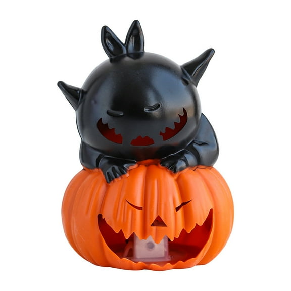 Shoreew Halloween Lamp Decoration Light-up Black Cat on Pumpkin Statue Spooky Eyeball/Skull/Pumpkin Candle Holder with LED Light for Halloween Tabletop Decor