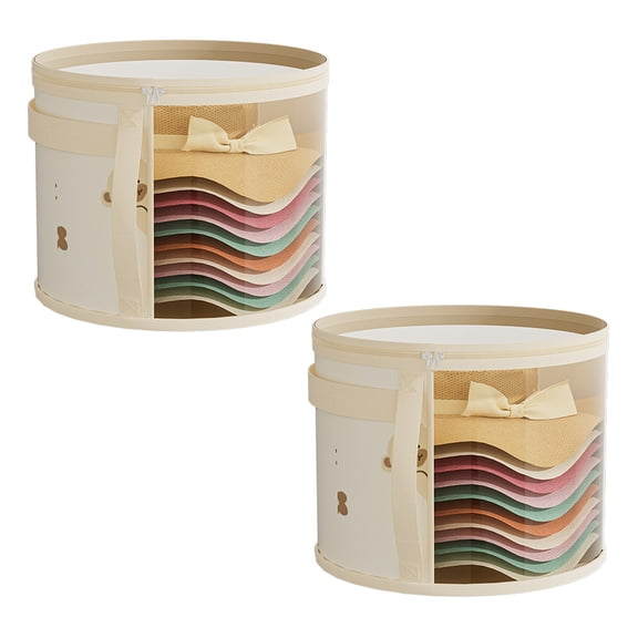 Shoreew Hat Storage Bucket Large Capacity Zipper Closure Transparent Foldable Round Brim Hat Storage Organizer with Reinforced Handle