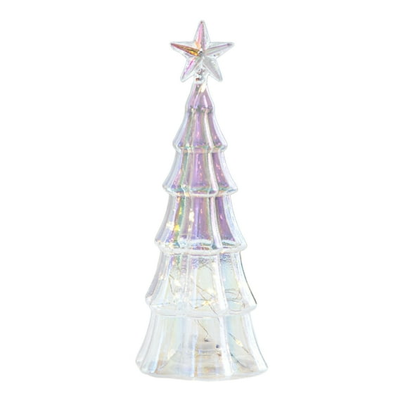 Shoreew Illuminated Glass Christmas Tree Tabletop Light Up Christmas Tree Figurine for Xmas Home Party Centerpiece Tabletop Mantel Decor