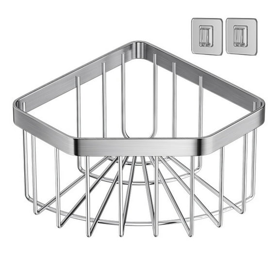 Shoreew Kitchen Sink Caddy Corner Sponge Holder Stainless Steel Sink Organizer with Adhesive Hooks for Kitchen Bathroom Storage