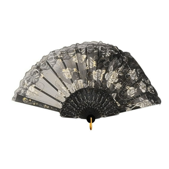 Shoreew Lace Rose Flower Folding Fan Vintage Lightweight Portable Summer Hand Held Fan Decoration Dance Performance Props Party Accessories