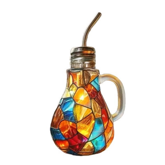 Shoreew Light Bulb Water Cup 350ml Painted Light Bulb Mug Unique 3D Design Coffee Cup Glass Juice Milk Tea Cup with Straw Creative Gifts for Home Office