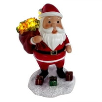 Shoreew Lighted Santa Claus Figurines Resin Santa Sculpture with Gift Bag on Back Solar Powered Light Up Christmas Statue for Indoor Outdoor Holiday Decor