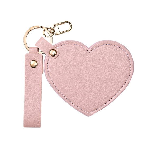 Shoreew Love Heart Shape Makeup Mirror Waterproof Faux Leather Vanity Mirror Keychain Portable Travel Women Handheld Cosmetic Mirror Bag Pendant