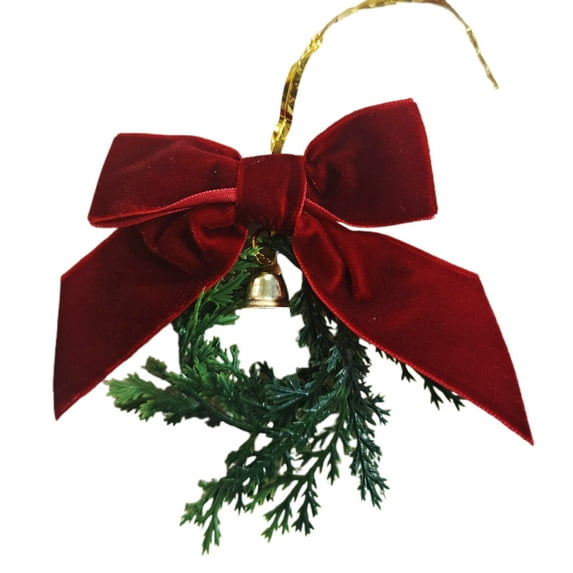 Shoreew Mini Christmas Cedar Wreath Small Artificial Xmas Wreath with Bell And Ribbon Bow for Christmas Tree Mantle Window Fireplace Kitchen Decoration
