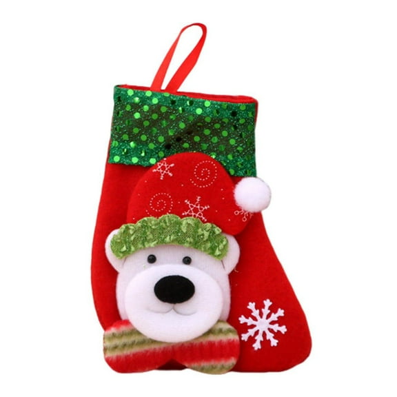 Shoreew Mini Christmas Stockings 6 Inch Small Christmas Stockings with Glitter Sequin Cuff 3D Snowman Bear Santa Claus Reindeer Hanging Socks for Xmas Tree Fireplace Decor