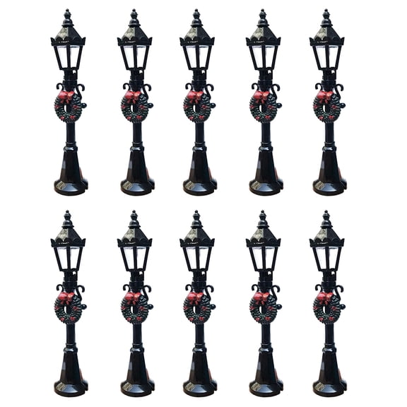 Shoreew Mini Street Light Retro Miniature Streetlight with Xmas Wreath Miniature Street Lamp Model for Doll Mansion Miniature Scenes DIY Micro-Landscape